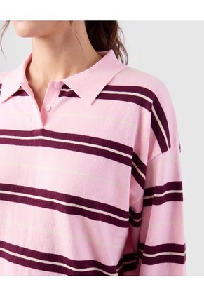 Polo Manga Larga A Rayas Para Mujer  Rosado Patprimo