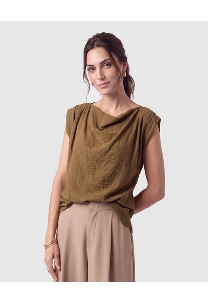 Blusa Cuello Drapeado Para Mujer  Café Patprimo