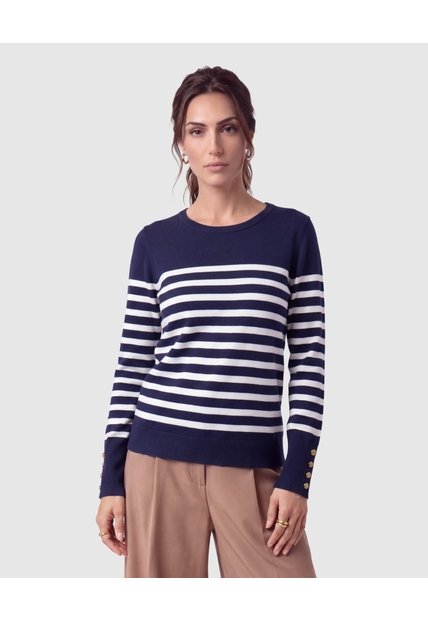 Saco Tejido Botones Puño Para Mujer  Azul Patprimo