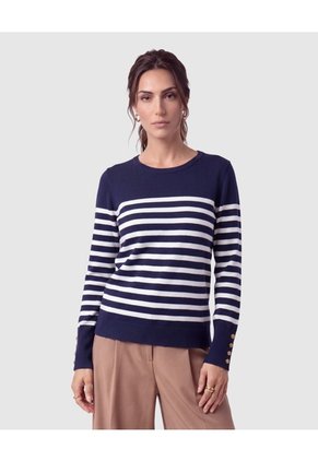 Saco Tejido Botones Puño Para Mujer Azul Patprimo