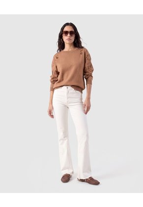 Saco Tejido Bordado Calado Para Mujer Café Patprimo