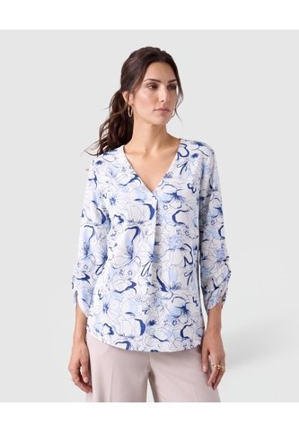 Blusa Escote V Manga 3/4 Para Mujer  Azul Patprimo Patprimo