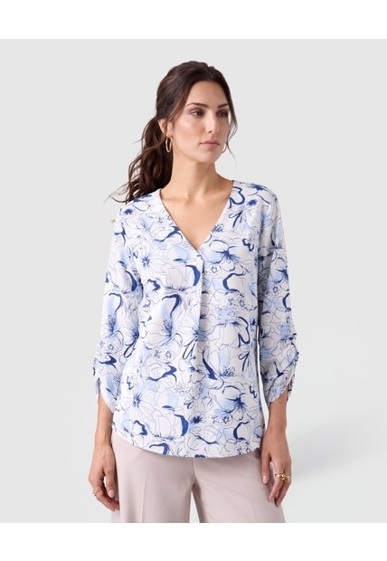 Blusa Escote V Manga 3/4 Para Mujer  Azul Patprimo