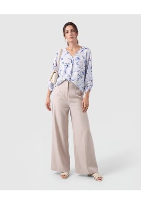 Blusa Escote V Manga 3/4 Para Mujer  Azul Patprimo