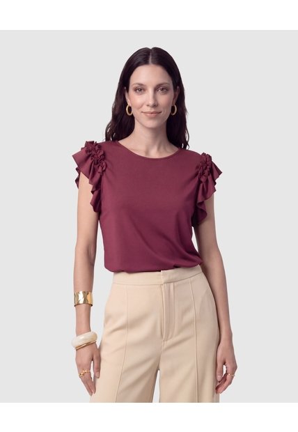 Camiseta Con Volantes En Mangas Para Mujer  Morado Patprimo