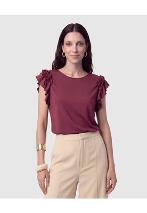 Camiseta Con Volantes En Mangas Para Mujer Morado Patprimo