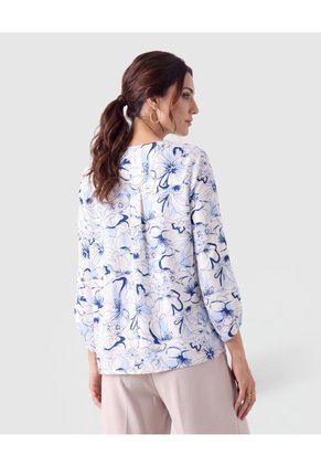 Blusa Escote V Manga 3/4 Para Mujer  Azul Patprimo