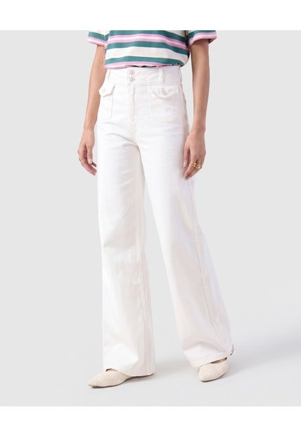 Jean Wide Leg Tiro Alto Para Mujer  Blanco Patprimo