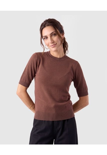 Camiseta Tejida Cuello Redondo Para Mujer  Café Patprimo