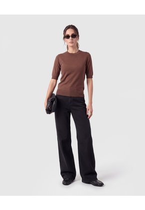 Camiseta Tejida Cuello Redondo Para Mujer  Café Patprimo