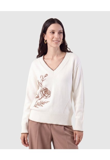 Saco Tejido Cuello En V Para Mujer  Blanco Patprimo