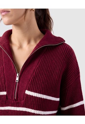 Saco Tejido Cuello Cierre Para Mujer  Vino Patprimo