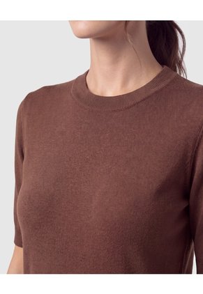 Camiseta Tejida Cuello Redondo Para Mujer  Café Patprimo