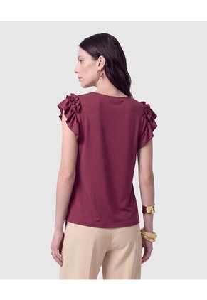 Camiseta Con Volantes En Mangas Para Mujer Morado Patprimo