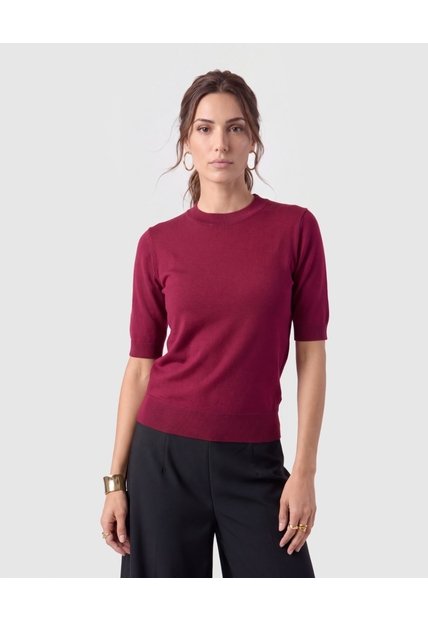Camiseta Tejida Cuello Redondo Para Mujer  Vino Patprimo