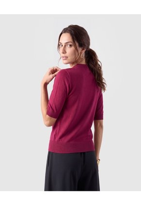 Camiseta Tejida Cuello Redondo Para Mujer  Vino Patprimo