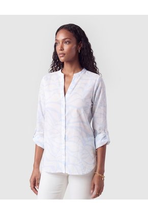 Blusa Manga Ajustable Para Mujer Azul Patprimo