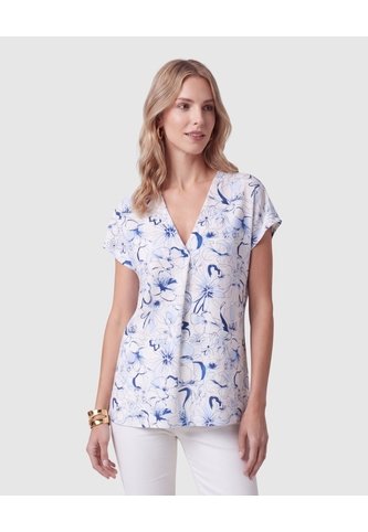 Camiseta Estampada Escote En V Para Mujer  Azul Patprimo Patprimo
