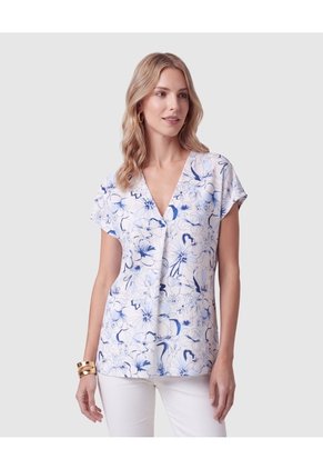 Camiseta Estampada Escote En V Para Mujer Azul Patprimo