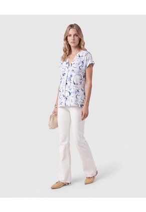 Camiseta Estampada Escote En V Para Mujer Azul Patprimo