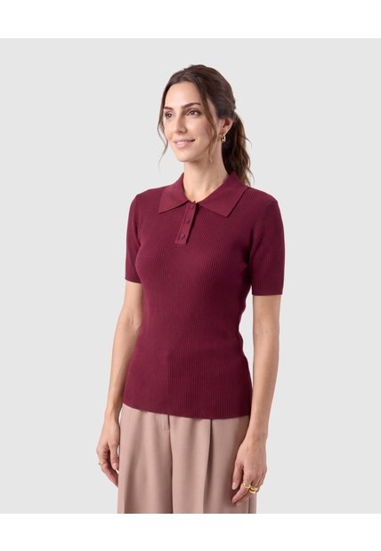 Polo Acanalada Para Mujer  Vino Patprimo