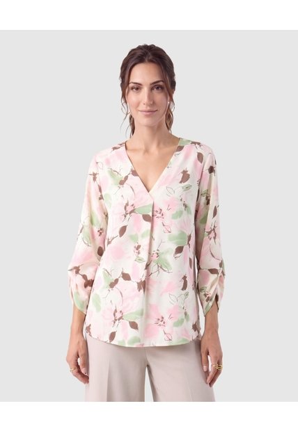 Blusa Escote V Manga 3/4 Para Mujer  Rosa Patprimo