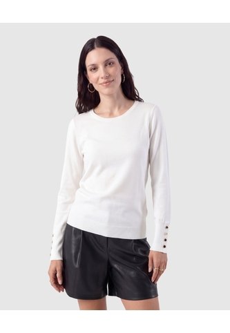 Saco Tejido Puños Con Botones Para Mujer  Blanco Patprimo Patprimo