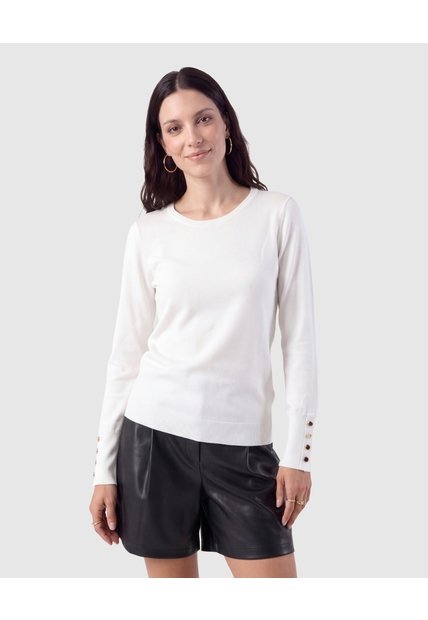 Saco Tejido Puños Con Botones Para Mujer  Blanco Patprimo