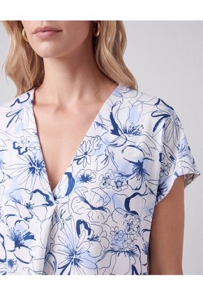 Camiseta Estampada Escote En V Para Mujer Azul Patprimo