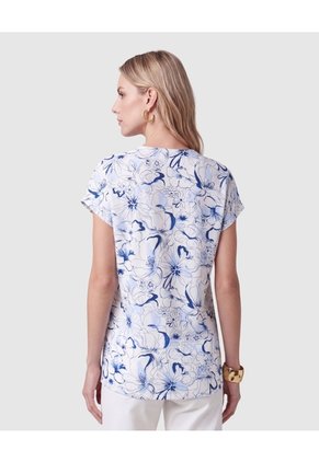 Camiseta Estampada Escote En V Para Mujer Azul Patprimo