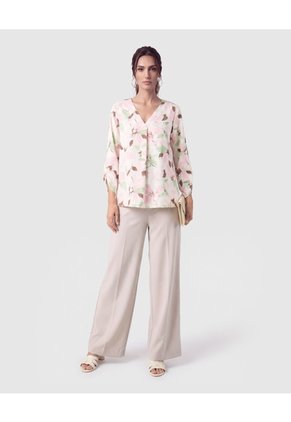 Blusa Escote V Manga 3/4 Para Mujer  Rosa Patprimo