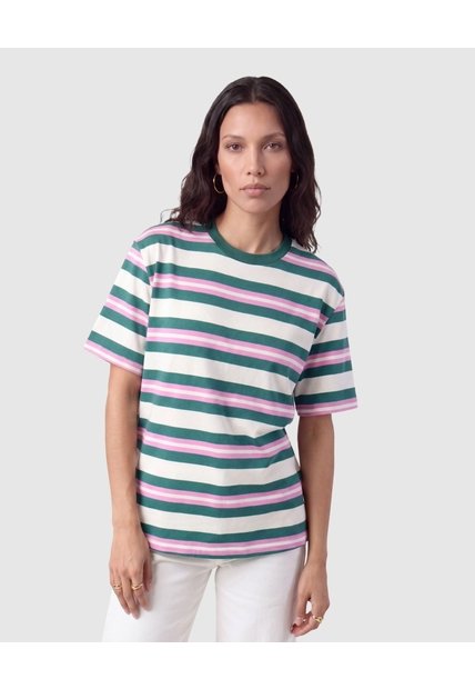 Camiseta Manga Corta A Rayas Para Mujer  Verde Patprimo