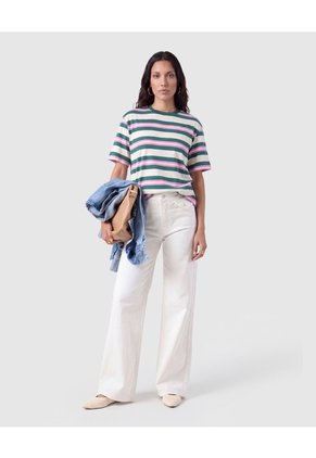 Camiseta Manga Corta A Rayas Para Mujer  Verde Patprimo