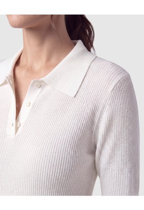 Polo Acanalada Para Mujer Blanco Patprimo