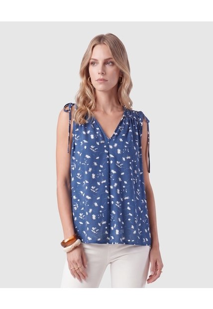 Blusa Estampada Con Amarre En Hombros Para Mujer  Azul Patprimo
