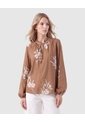 Blusa Con Cuello De Volantes Y Manga Globo  Café Patprimo de Patprimo