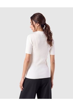 Polo Acanalada Para Mujer Blanco Patprimo