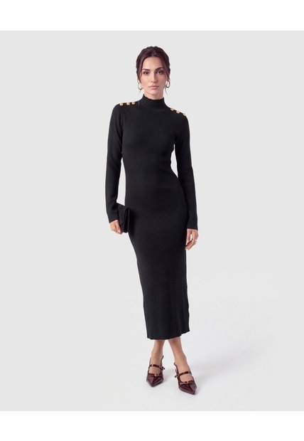 Vestido Tejido Botones Para Mujer  Negro Patprimo