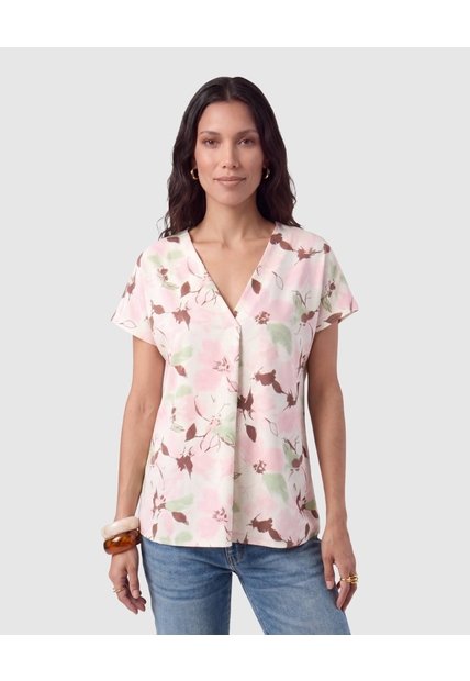 Camiseta Estampada Escote En V Para Mujer  Rosa Patprimo