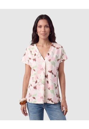 Camiseta Estampada Escote En V Para Mujer Rosa Patprimo