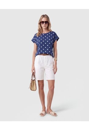 Camiseta Doble Estampada De Lunares Para Mujer Azul Patprimo