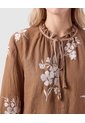 Blusa Con Cuello De Volantes Y Manga Globo  Café Patprimo de Patprimo