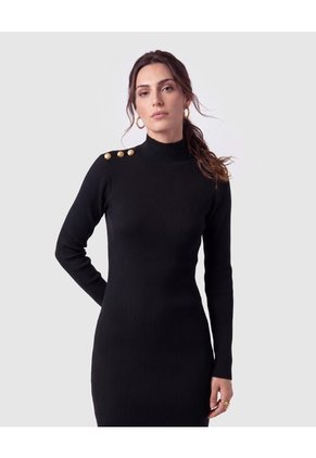 Vestido Tejido Botones Para Mujer  Negro Patprimo