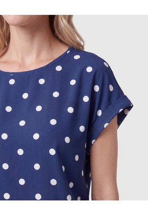 Camiseta Doble Estampada De Lunares Para Mujer Azul Patprimo