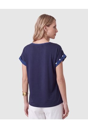 Camiseta Doble Estampada De Lunares Para Mujer Azul Patprimo