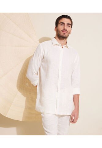 Camisa Guayabera Para Hombre Manga Larga Sin Bolsillo Color Blanco Marca Patprimo #44030360 Patprimo