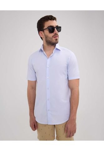 Camisa Manga Corta Unicolor Sin Bolsillo  Para Hombre Azul Patprimo Patprimo