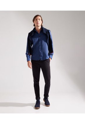 Camisa Para Hombre Manga Larga Sin Bolsillo Cuello Italiano Color Azul Rey Marca Patprimo #44012575