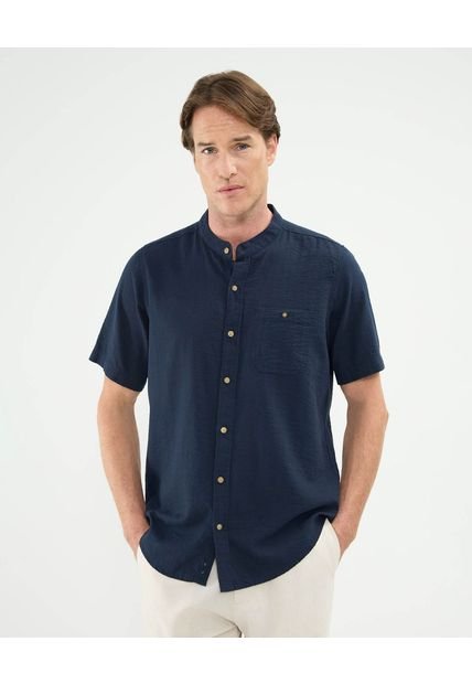 Camisa Para Hombre Manga Corta Con Bolsillo Cuello Neru Color Azul Marca Patprimo #44013111