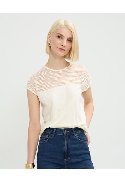 Camiseta Para Mujer Manga Corta Cuello Redondo Color Crema Marca Patprimo #30093746
